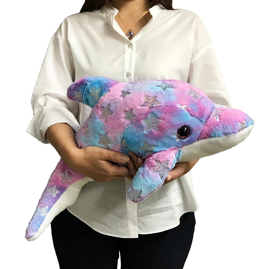 Dolphin Stuffed Gift [Sparkling Dolphin] Toy, Figurine, Mascot, Cushion, Sparkly, Cute, Fluffy, (Large Size, Pink)