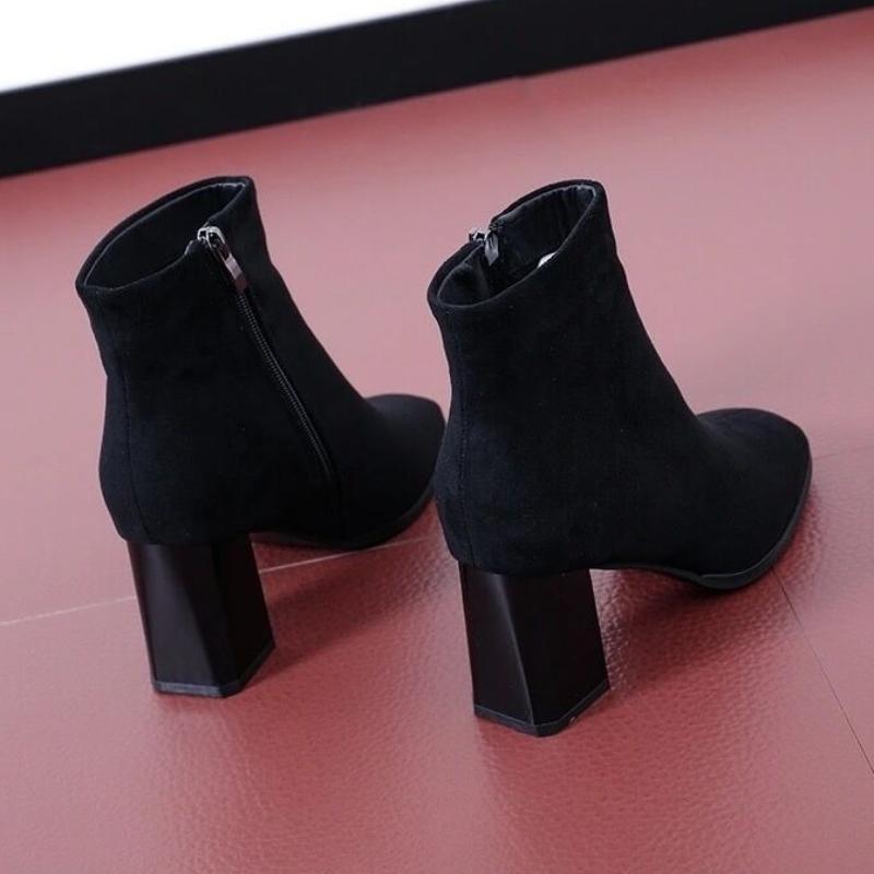 Heeled Ankle Boots for Women Autumn Winter Fleece-Lined Booties Trend 2025 Black Woman Short Shoes On Offer Large Size Warm Boot