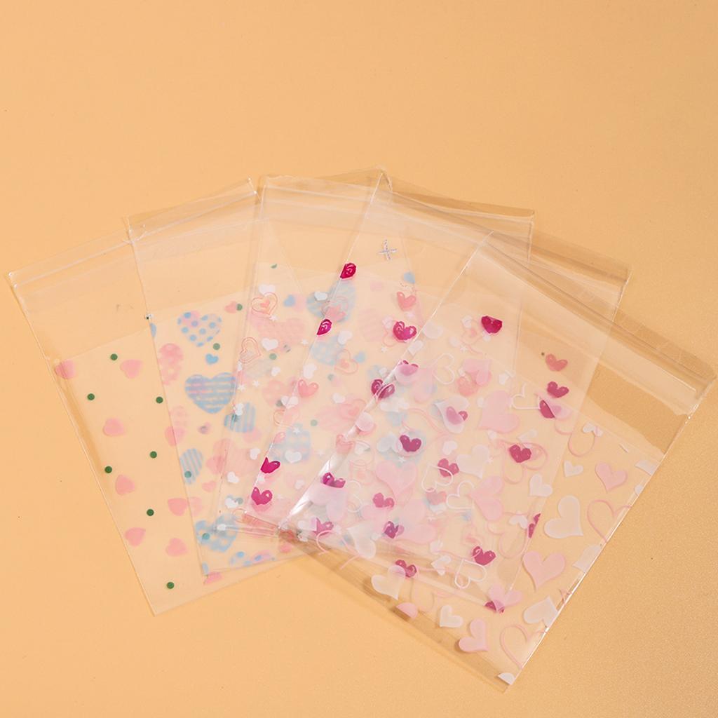 100Pcs Valentine's Day Self Adhesive Plastic Bags Stylish Clear Bags with Love Motif for Candy and Gift Packaging