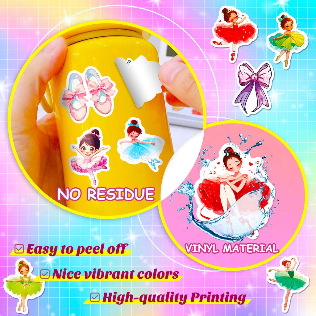50PCS Ballet Dancing Girl Stickers, Cute Cartoon Decals for Luggage, Car & Decoration