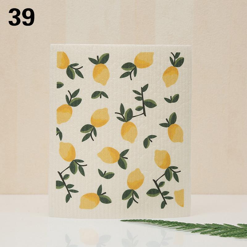 1PC Kitchen Printed Absorbent Dishcloth Cellulose Cleaning Cloths Wet Dry Household Rag Reusable