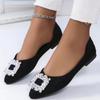Banquet Temperament Rhinestone French Flat Shoes Women's Fashion Summer Large Size Black Pointed Shallow Mouth Shoes Boat Shoes