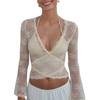 Women's Lace Crop Tops Casual Long Sleeve Deep V Neck Cross Wrap T-Shirts Basic Blouses