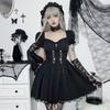 AltGoth Vintage Gothic Princess Dress Women Dark Harajuku Lace Up Cross Corset Dress Streetwear Partywear Lolita Dress Female