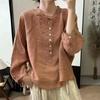 Women Vintage Shirts Tops Solid Color High Quality Spring Long Sleeve O-Neck Button Blouses