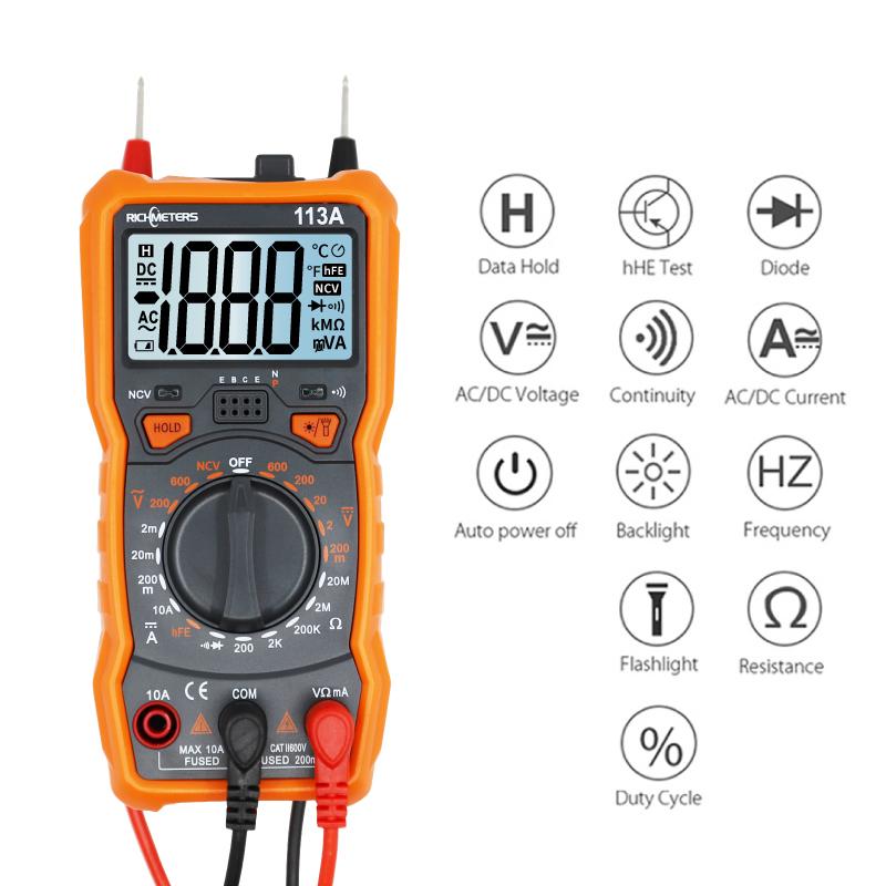 NCV Digital Multimeter 6000 Counts Auto Ranging AC/DC Voltage Meter Flash Light Back Light Large