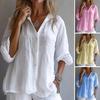 Women Shirt Lapel Long Sleeve Buttons Placket Shirt Tops Solid Color Loose Fit Mid-length Casual Shirt