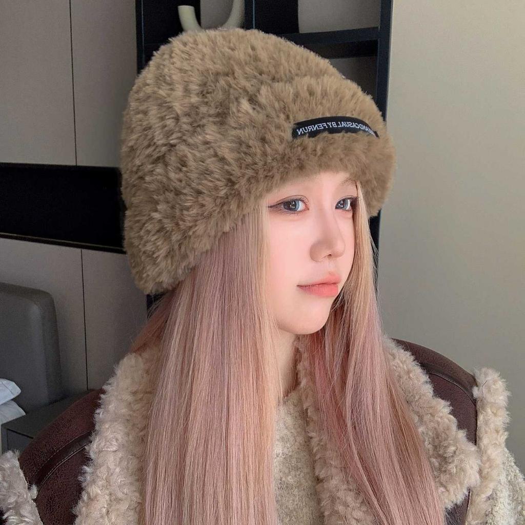 Plush Hat Autumn and Winter Women's Style Baotou Big Brim Small Fisherman Hat Big Head Circumference Woolen Hat Handicraft