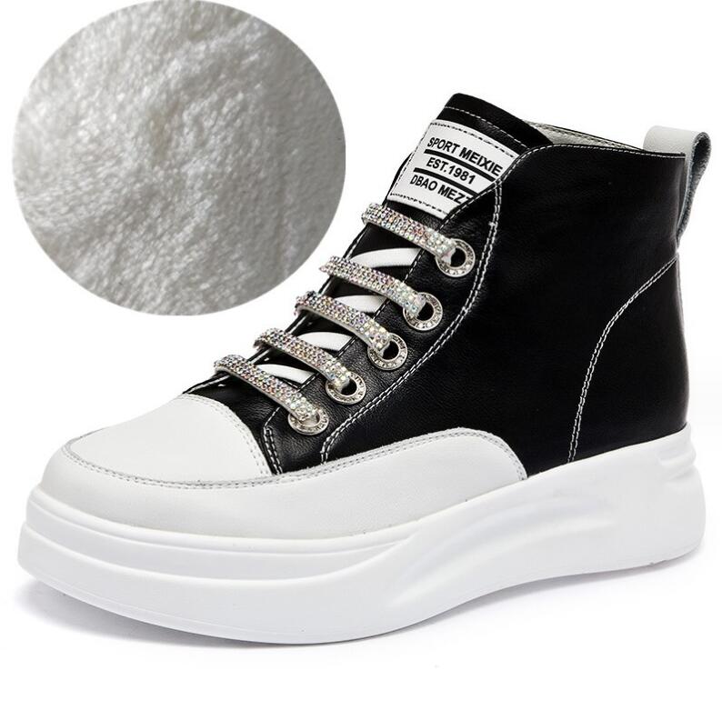 Fashion Spring Genuine Leather Women Autumn Sneakers High Top Vulcanized Shoes Ladies Casual Thick Bottom Winter Shoes Skate Female