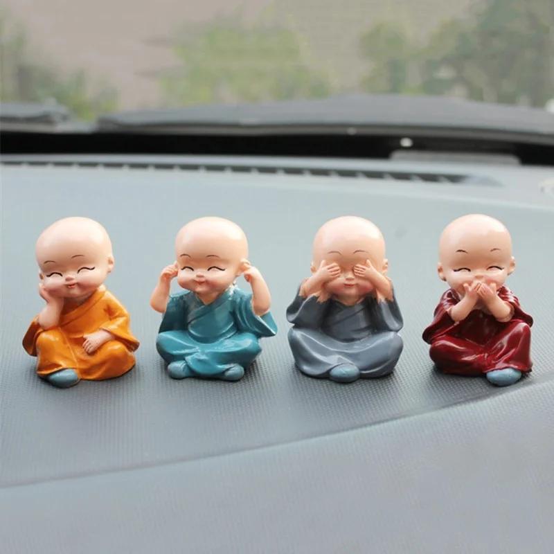 4Pcs/Set Resin Crafts Gift Lovely Little Monk Sculptures Cute Monks Buddha Statues Creative Buddha Dolls Table Car Decoration