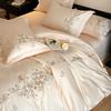 100% Cotton Luxury Rose Flowers Embroidery Bedding Queen King Size Duvet Cover Set Flat/Fitted Bed Sheet Pillowcases 4Pcs