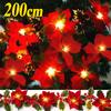 200cm Artificial Poinsettia Christmas Garland Flower String Light Holly Berry Leaf Vine Xmas Tree Fireplace Decoration Ornaments