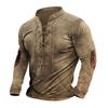Men's Vintage Outdoor Sports Long Sleeve Top Lace-Up Stand Collar Shirt