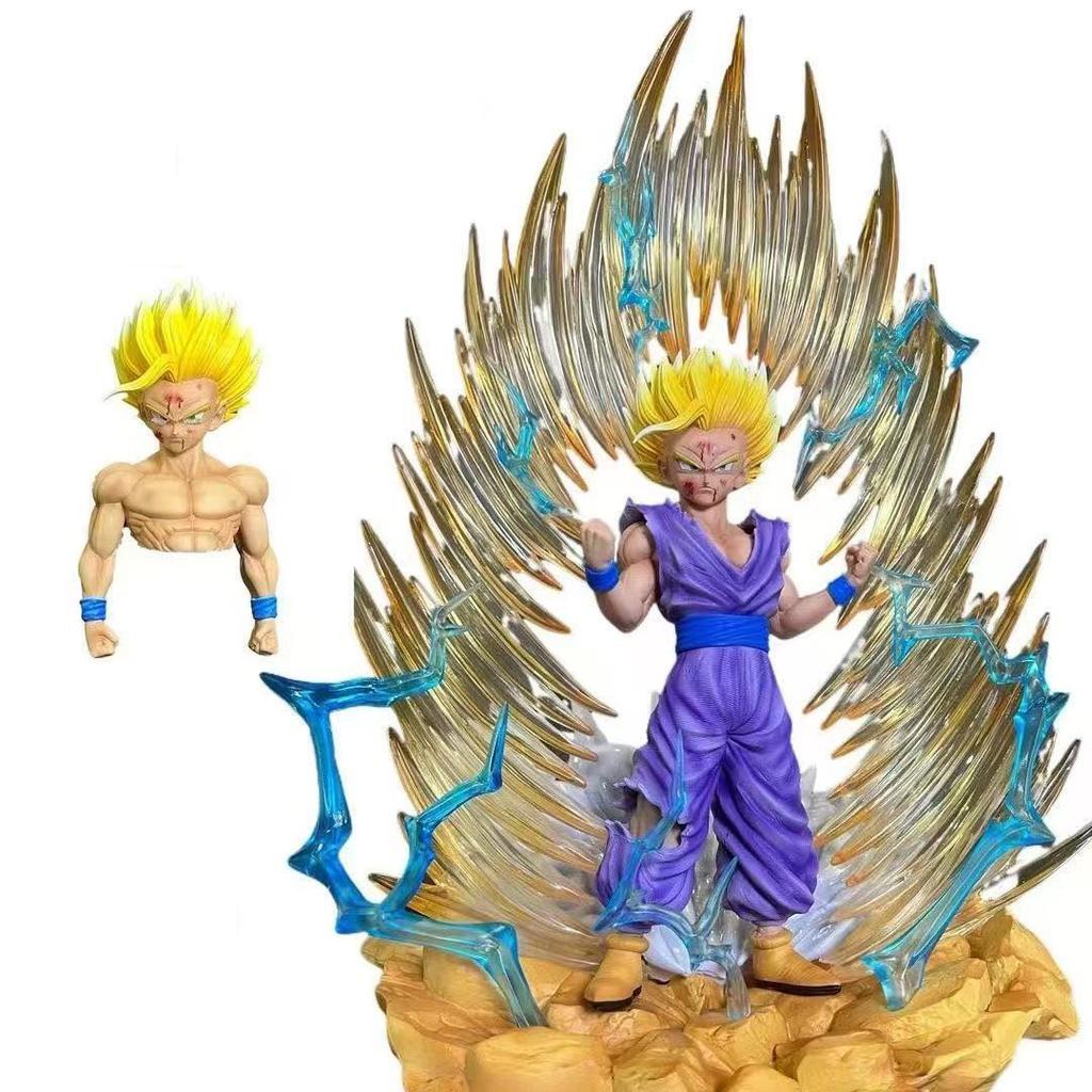 Jt Statue Drogan Boll Z Son Gohan Figure Replaceable Heads Led Base Super Saiyan Gohan Action Figures Collection Mode Toys Gifts
