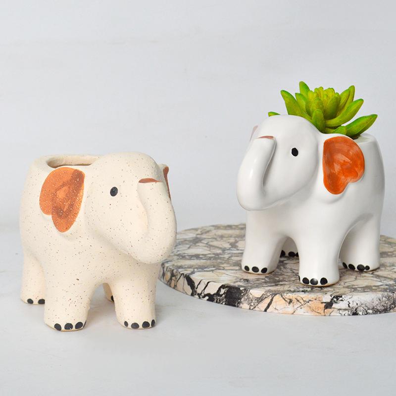 Cute Elephant Flower Pot Ceramic Succulent Pot Animal Planter Home Decor Desktop Ornaments Bonsai Plant Pot Garden Decoration