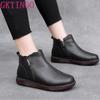 Fashion GKTINOO Genuine Cow Leather Women Ankle Boots Plush Warm Flat Comfortable Booties Autumn Winter Shoes Platform Large Size 34-43