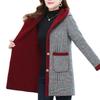 Add Velvet Plaid Coat Female Middle Aged Women's Mid-Length Cotton-Padded Jackets Winter Hooded Warm Cold-Proof Overcoat