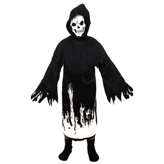 Halloween Grim Reaper Costume for Kids Glow-in-the-Dark Cosplay Outfit with Scythe for Halloween Parties Dress-Up