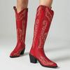 Fashion IPPEUM Cowboy Boots For Women Embroider Chunky Heel Red Leather Cowgirl Shoes Knee High Western Botas Cowboy Femininas