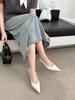 Shallow Single Shoes Women Wear High-end French Retro High Heels Versatile Soft Leather Pointed Women's Shoes Soft Soles Are Not Tired