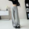 Women's Gray Wide-Leg Drawstring Pants - Autumn/Winter Casual Sport Trousers