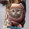 Autumn/Winter Cotton Women's T-shirts Cute Cat Print Casual Long Sleeves Tees Pullover Fashion Loose Daily Women Clothing Tops
