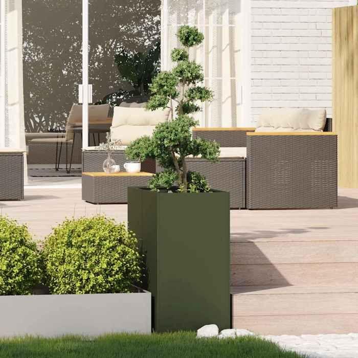 VidaXL Planter Olive Green 40x80x80 Cm Steel, Flower Pot, Plant Stand, Raised Bed, Planter Stand, Trough 860776