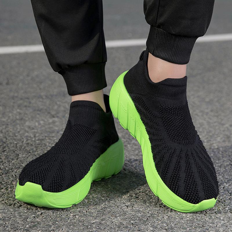 Outdoor Casual Running Shoes Men Slip-On Knitted Socks Sneakers Breathable Lightweight Mesh Lazy Shoes Easy Wear Rubber Outsole