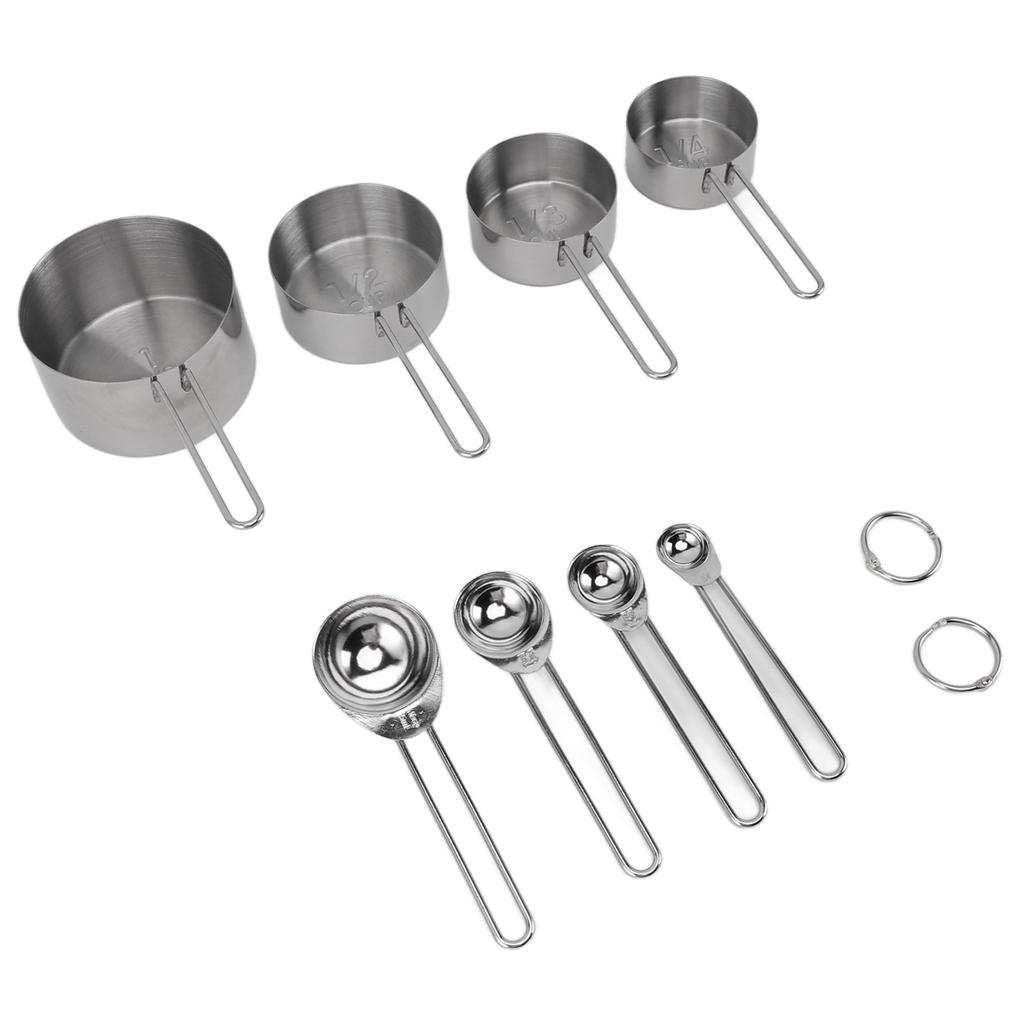 8Pcs Stainless Steel Measuring Cups and Spoons with Handles Stackable Kitchen Cooking Baking Measuring Cup Tools