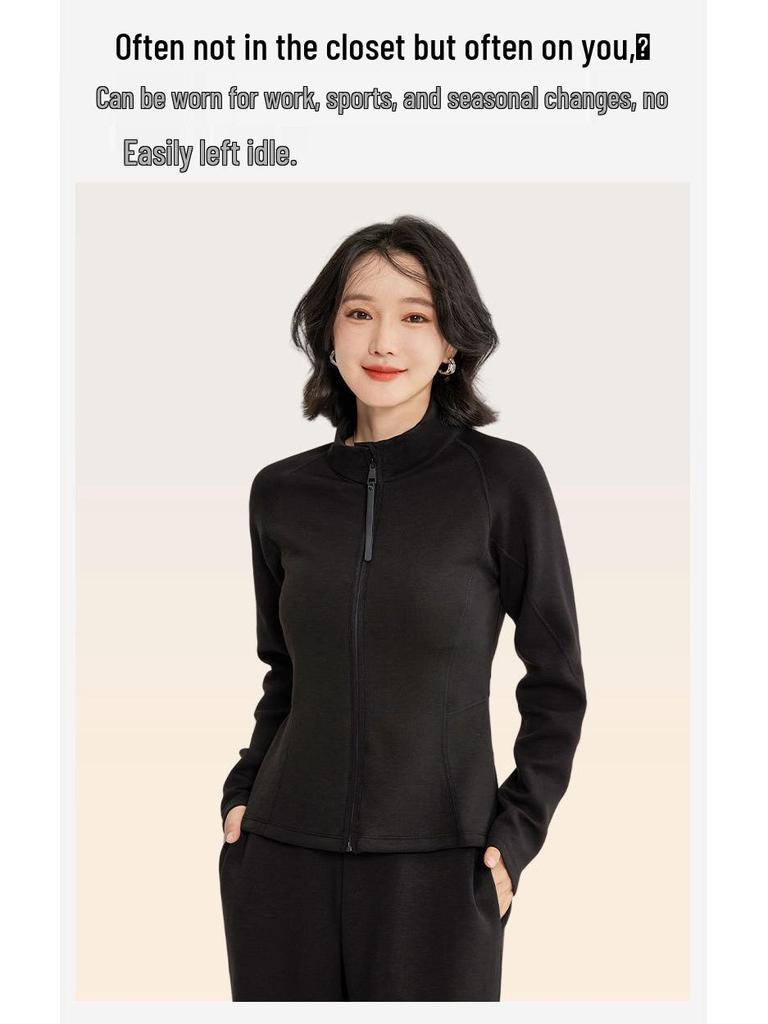 Figure-Flattering Air Layer Women's Spliced Sportswear Jacket: Stand-up Collar Yoga Cardigan