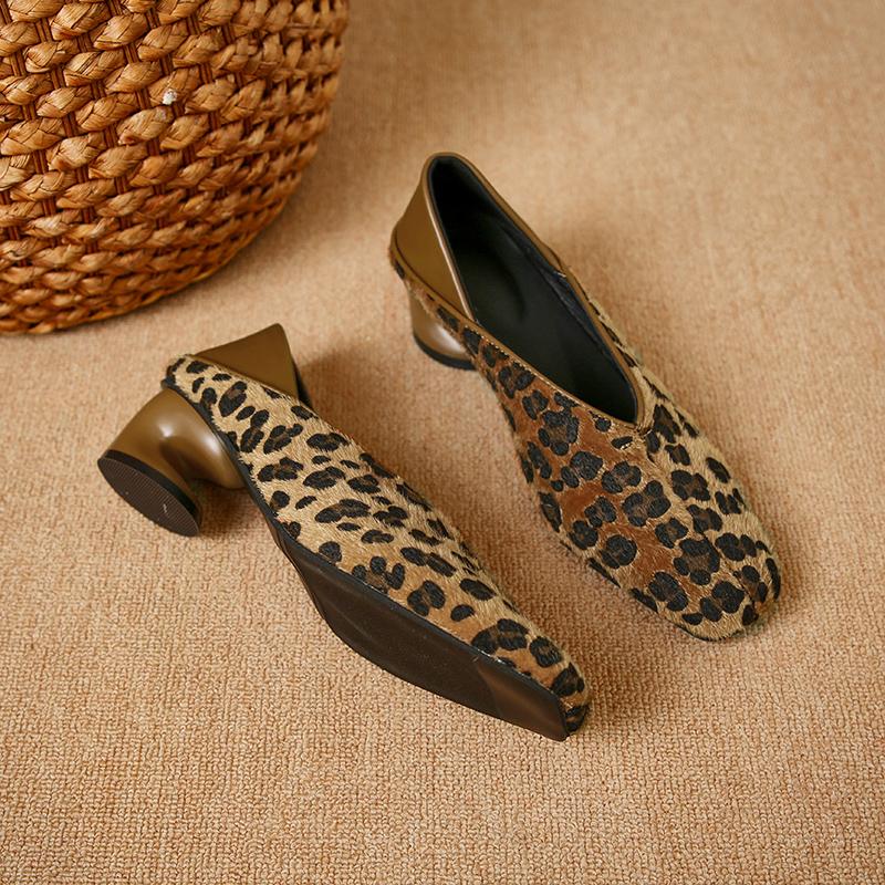 Leopard Women Mid Heels Shoes Spring Casual Fashion Sandals Dress Woman Pumps 2025 Designer Trend Walking Cozy Female Zapatillas