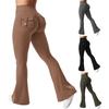 Women Yoga Pants Solid Color Slim Fit Flared Pants with Pockets Thin