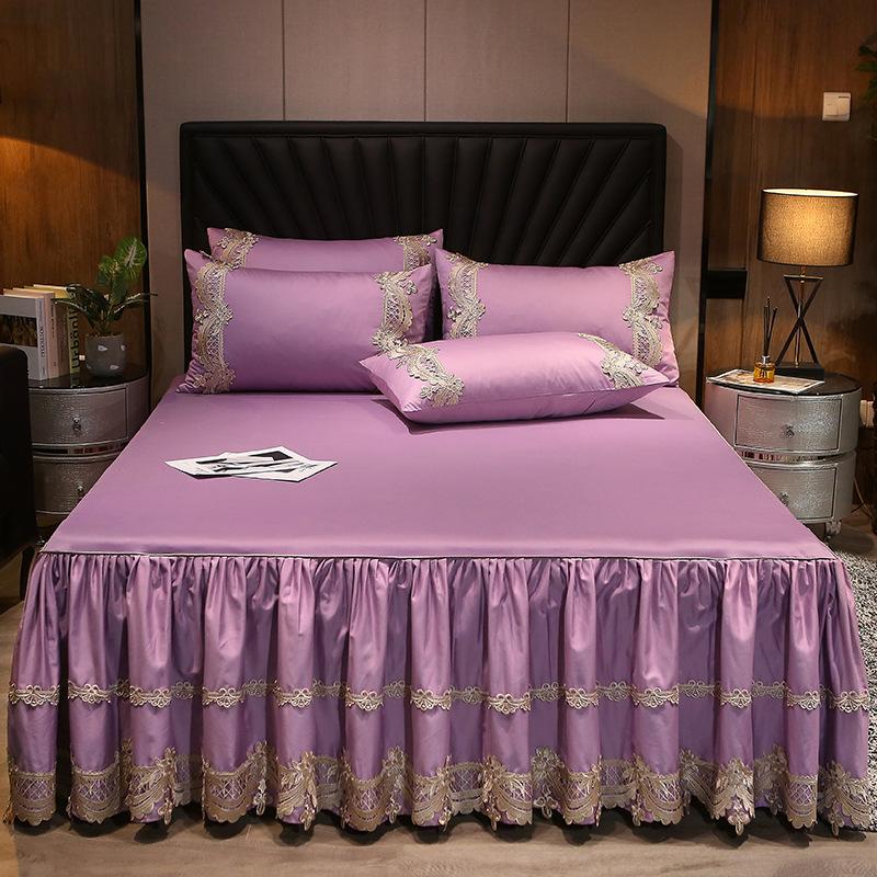 Атлас в европейском стиле 60-х годов, длинноволокнистый хлопок, кружевная юбка-кровать, трехсекционное хлопковое нескользящее покрывало, комплект из трех предметов 1,5 M1,8 M