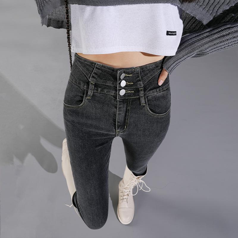 Winter Thick Casual Retro Denim Pencil Pants Velvet Women High Waist Skinny Jeans Simple Fleece Harajuku Warm Slim Fit Stretch