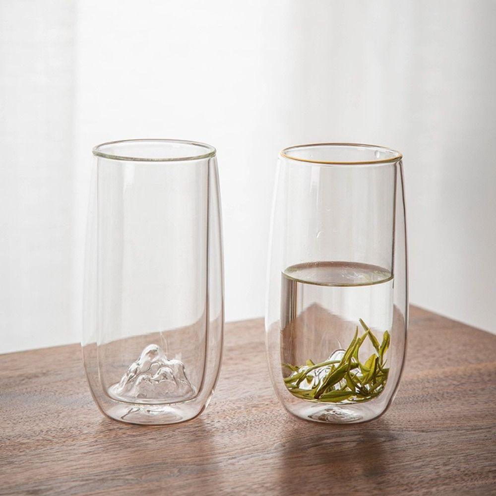 Mountain Shape Double Wall Glass Cups 300ml Coffee Cup Fashion Clear Tea Mug  Office