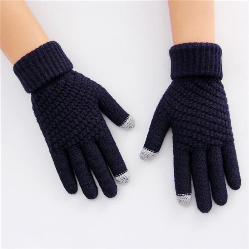 Women Fashion Winter Touch Screen Gloves Warm Stretch Knit Full Finger Mittens Crochet Thicken Gloves