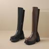 Krazing Pot Microfiber Autumn Winter Shoes Patch Work Platform Boots Round Toe Keep Warm Thick Bottom Thigh High Boots