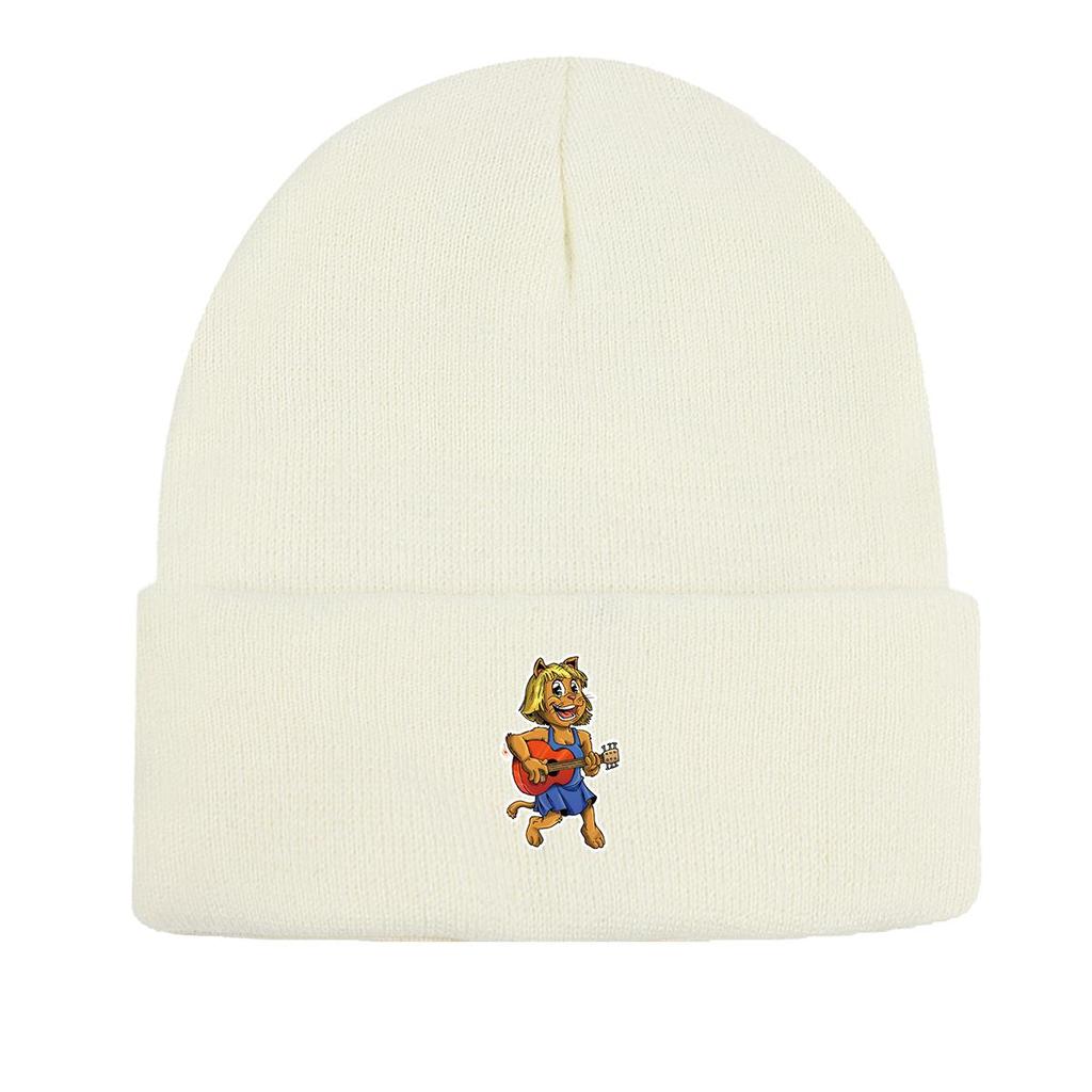 Guitar Dog Warm Knitted Cap Beanie, Animal Woman Cap Winter Soft Unisex Headwear Knitted Hat Beanie