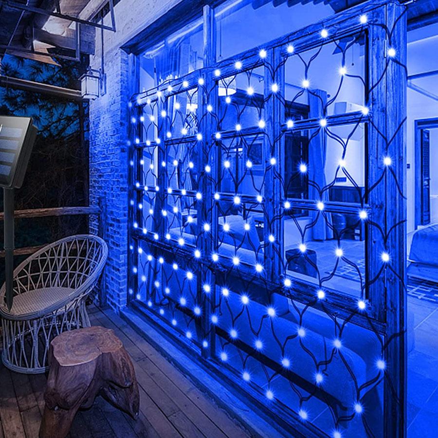 Solar Net Mesh String Lights Outdoor 3X2M 200 LEDs Tree-wrap Light Dark Green Cable Outdoor Mesh Lights for Garden Decor