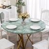 Elastic Table Cover Nordic Style Leaf Print Round Shape with Flannel Backing Anti-Slip Easy Care Waterproof Table Protection Banquets Party