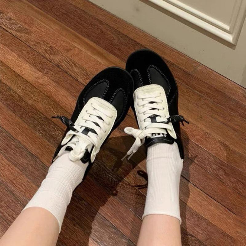 Sheepskin Version~ Grape Mother Lace-up Color Matching Round Head Versatile Comfortable Sports and Leisure Inner Height Increase Leather Training