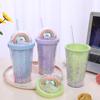 Creative Rainbow Plastic Water Cup Fashionable Large-capacity Ladies Straw Cup Sen Series Double Color Bead Smooth Drink Cup