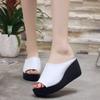 Fashionable Thick Sole Fish Mouth Slippers 2024 Summer New One Line Slope Heel Versatile Waterproof Platform High Heel Slippers