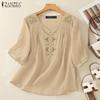 ZANZEA Women Casual V-Neck Half Sleeve Loose Embroidery Blouse