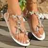 Fashion Summer Bling Butterfly Diamond Flat Sandals for Women Luxury Pearl Elastic Band Woman Sandles Plus Size Woman Sandals