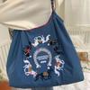 Women's Embroidered Large-Capacity Canvas Tote Bag: Foldable Nylon Crossbody Handbag