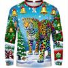 Christmas Men's Digital Printed Dinosaur Casual Long Sleeve Hip Hop Harajuku T-Shirts Men