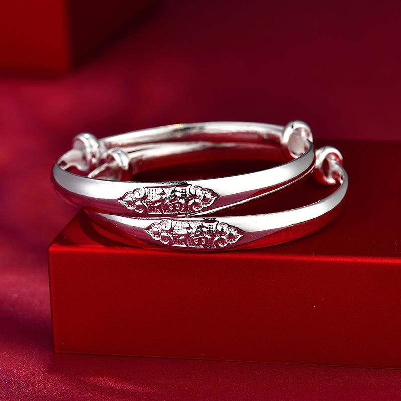 999 Auspicious Cloud Blessing Character Push Pull Smooth Face Bracelet Baby Children's Full Moon One Year Old