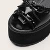 Gdgydh Platform Heels for Women Patent Leather Goth Platform Sandals Womens Chunky Heel Open Toe Ankle Strap Fashion Bowknot