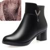 Women Boots Winter Fashion Anti-Slip Women Ankle Boots Mid Heel Natural Wool Genuine Leather Snow Boots Ladies